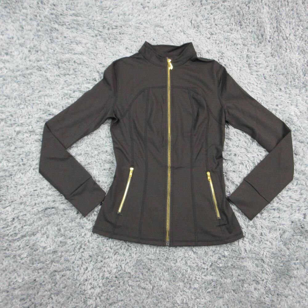 Uncia Active Jacket Womens M Black Track Full Zip Pockets Stretch Slim NWOT